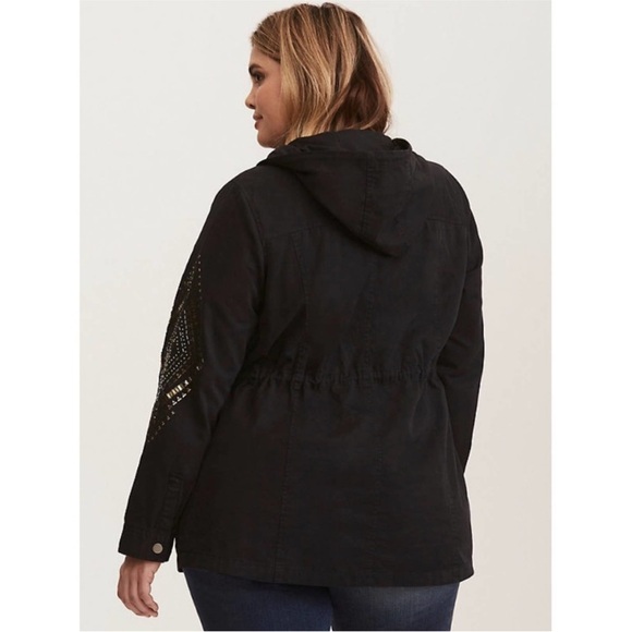 Torrid Black Hooded Adirondack jacket with the cutest embellishments! - Picture 5 of 6